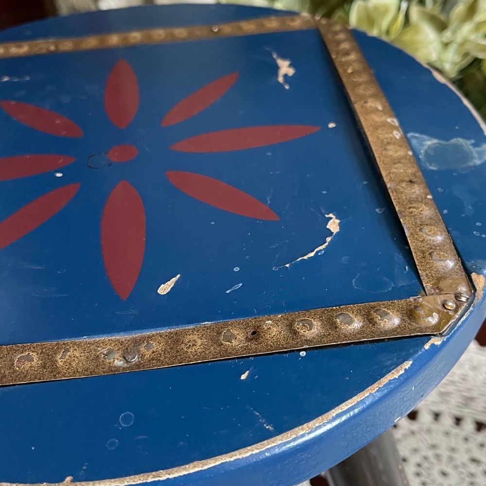 Rustic Blue and Black Wooden Stool - Picture 9 of 16